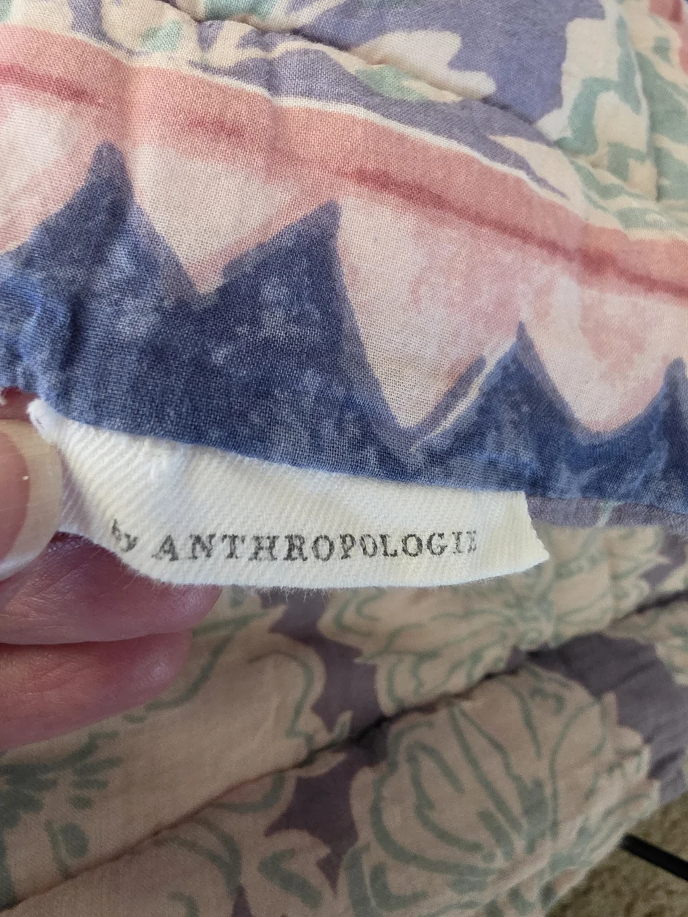 Anthropologie Brynne Floral Quilt And Two Shams in Coral, Navy & Lavender